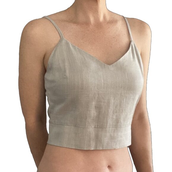 Flat White Taupe Linen-Blend Cropped Cami Top – Size S - Picture 1 of 6